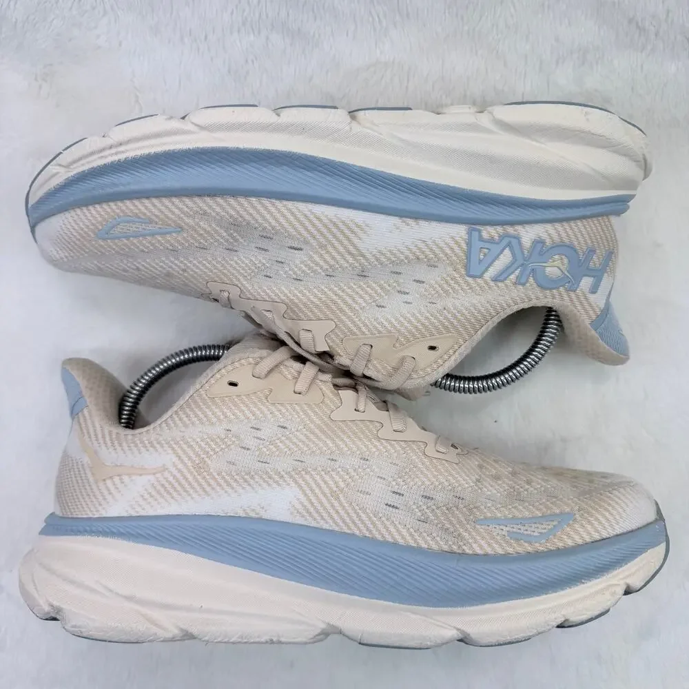 HOKA Clifton 9 Womens Running Shoes Oak Alabaster Oat Milk Size 9 Cushion Shoe